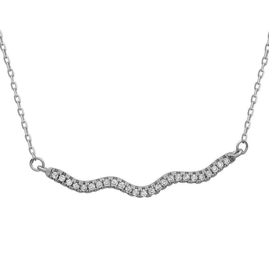 Sterling Silver CZ Wavy Bar Necklace - Johnny Dang & Co