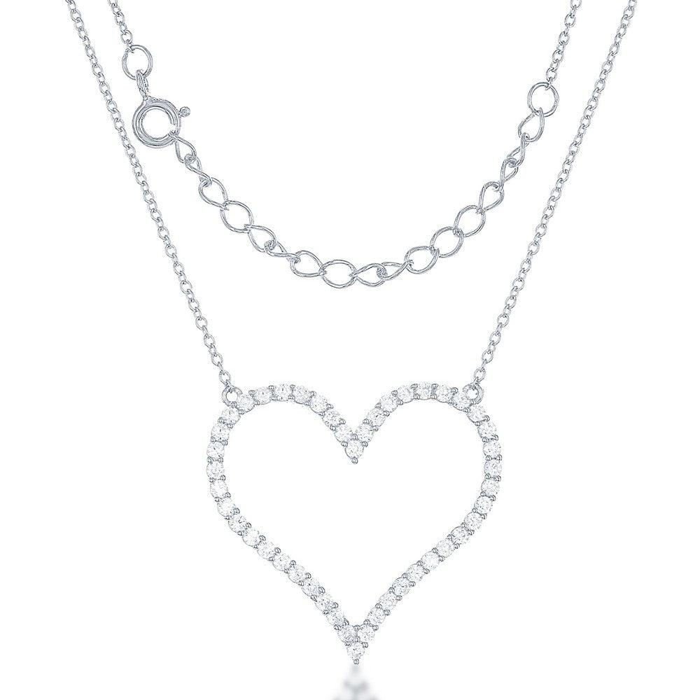 Sterling Silver Large Open CZ Heart Necklace - Johnny Dang & Co