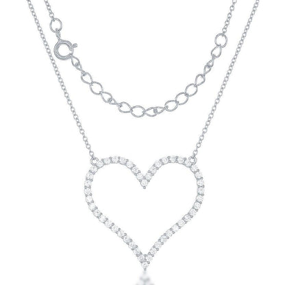 Sterling Silver Large Open CZ Heart Necklace - Johnny Dang & Co