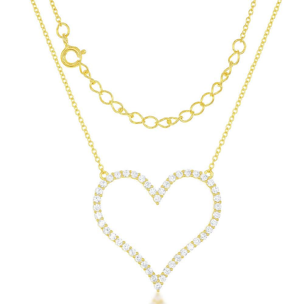 Sterling Silver Large Open CZ Heart Necklace - Johnny Dang & Co