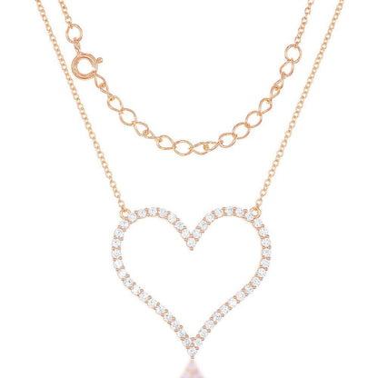 Sterling Silver Large Open CZ Heart Necklace - Johnny Dang & Co