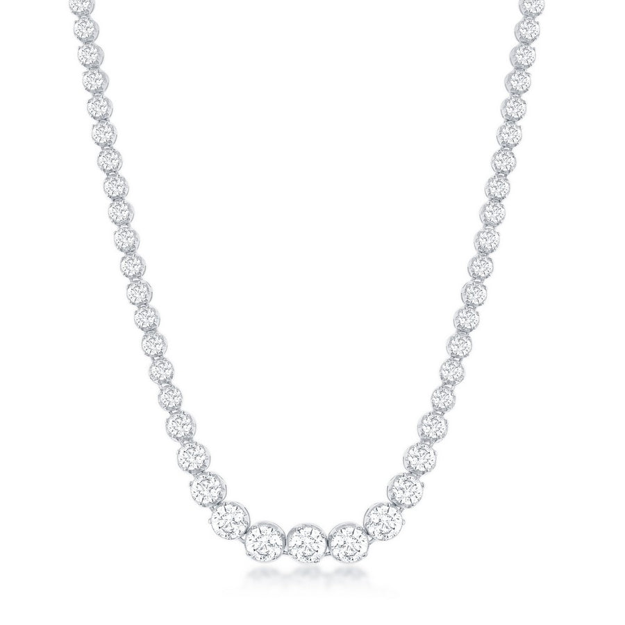 Sterling Silver Prong Set Graduating CZ Tennis Necklace 18
