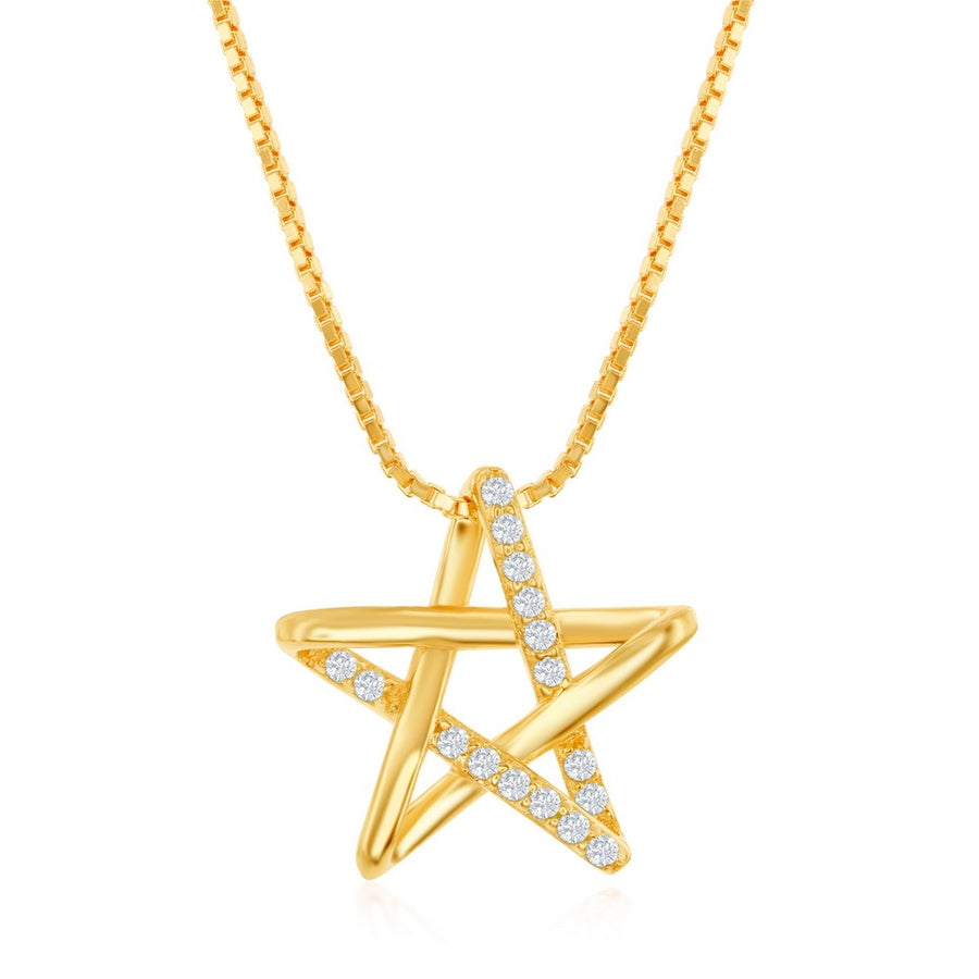 Sterling Silver Cubic Zirconia Star Necklace - Rhodium Plated