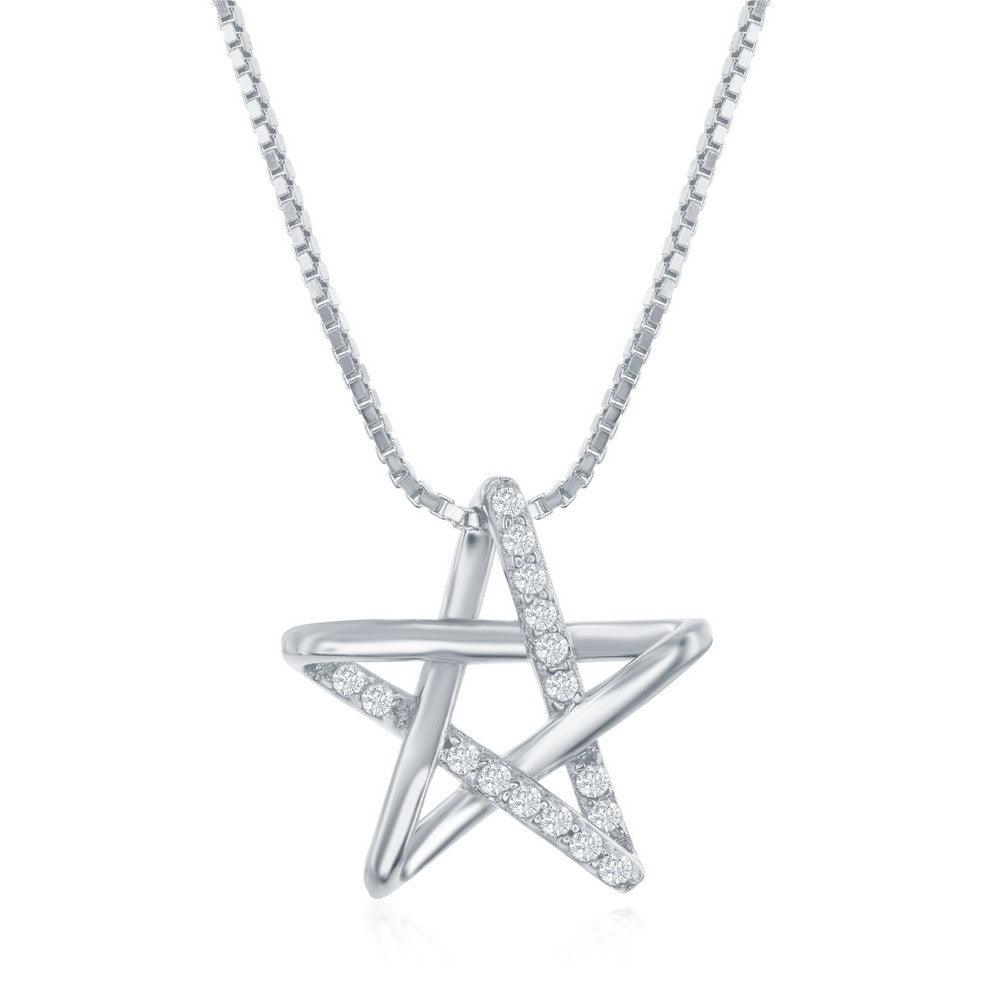 Sterling Silver Cubic Zirconia Star Necklace - Rhodium Plated - Johnny Dang & Co
