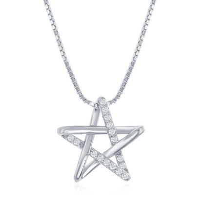 Sterling Silver Cubic Zirconia Star Necklace - Rhodium Plated - Johnny Dang & Co