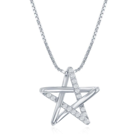 Sterling Silver Cubic Zirconia Star Necklace - Rhodium Plated - Johnny Dang & Co