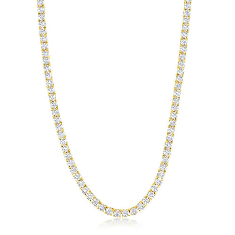 Sterling Silver 4mm Round Cubic Zirconia Tennis Necklace - Gold Plated - Johnny Dang & Co