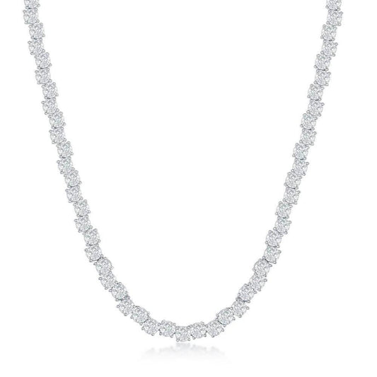 Sterling Silver Round Zig-Zag 4MM Cubic Zirconia Tennis Necklace - Johnny Dang & Co