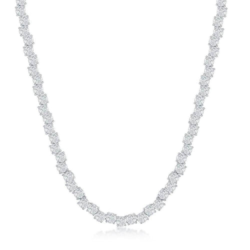 Sterling Silver Round Zig-Zag 4MM Cubic Zirconia Tennis Necklace