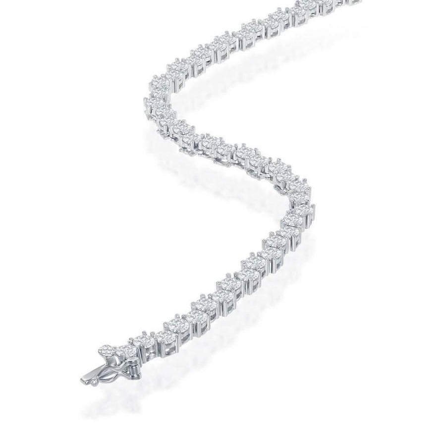 Sterling Silver Round Zig-Zag 4MM Cubic Zirconia Tennis Necklace - Johnny Dang & Co