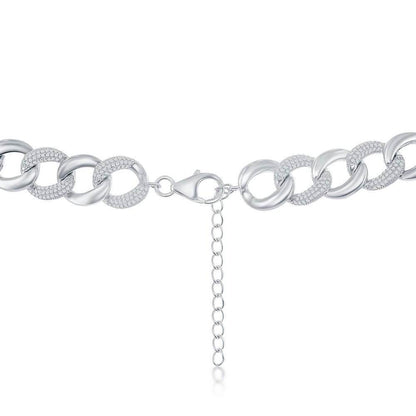 Sterling Silver Alternating Polished & Micro Pave CZ Solid Link Chain - Johnny Dang & Co