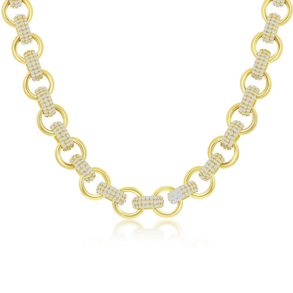 Sterling Silver Micro Pave CZ Linked Necklace - Gold Plated - Johnny Dang & Co