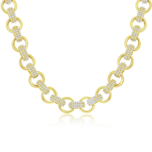 Sterling Silver Micro Pave CZ Linked Necklace - Gold Plated - Johnny Dang & Co