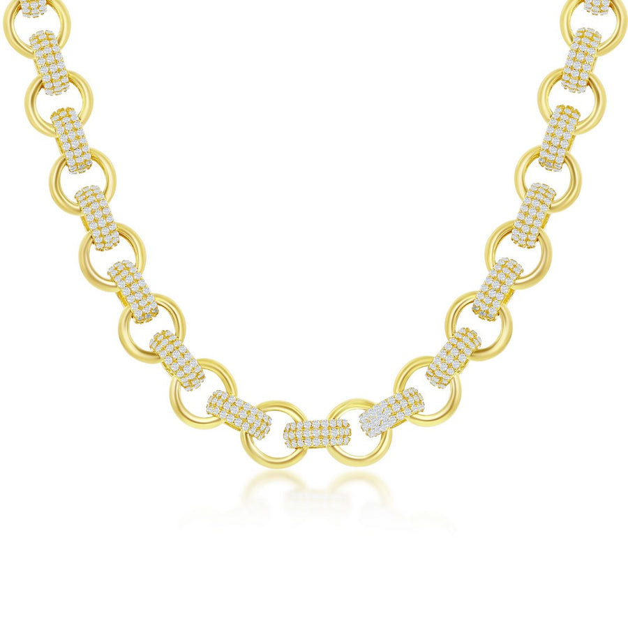 Sterling Silver Micro Pave CZ Linked Necklace - Gold Plated