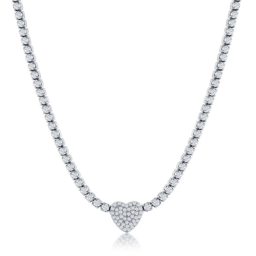 Sterling Silver Heart CZ Tennis Necklace