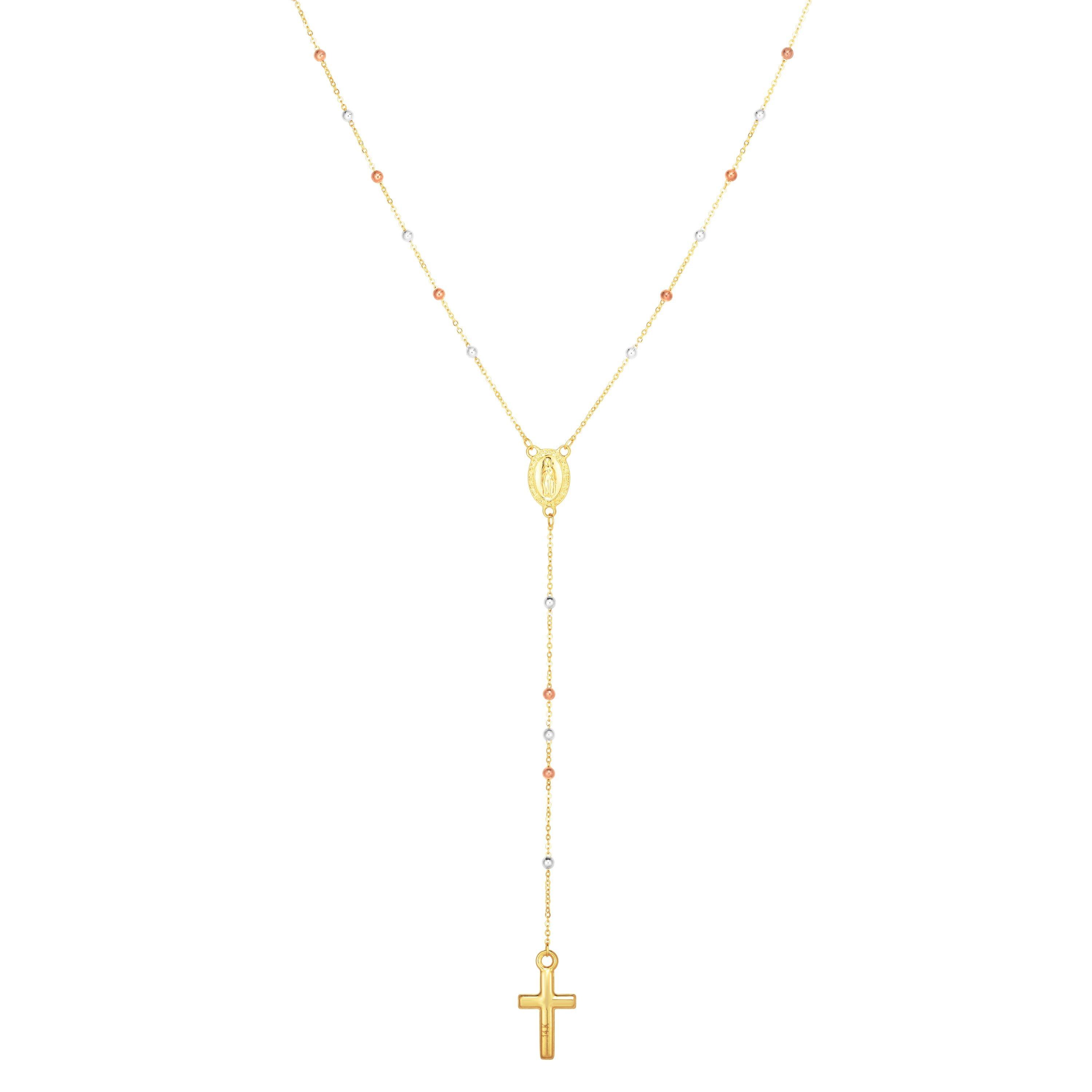 14K Tri-color Gold Rosary Inspired Necklace - Johnny Dang & Co