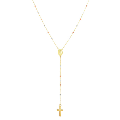 14K Tri-color Gold Rosary Inspired Necklace