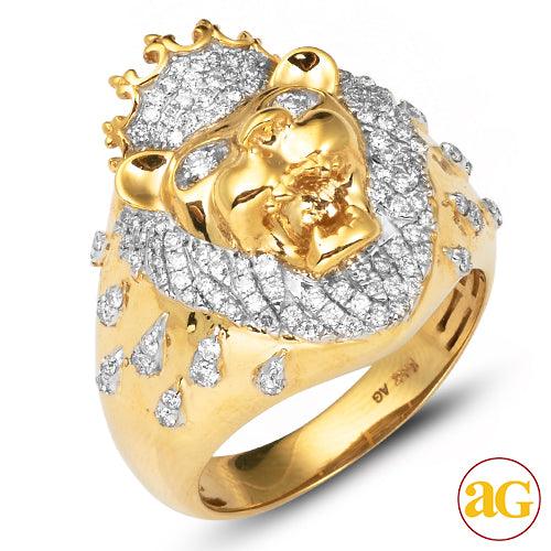 14KY 1.00CTW DRIPPING DIAMOND MENS LION HEAD RING - Johnny Dang & Co