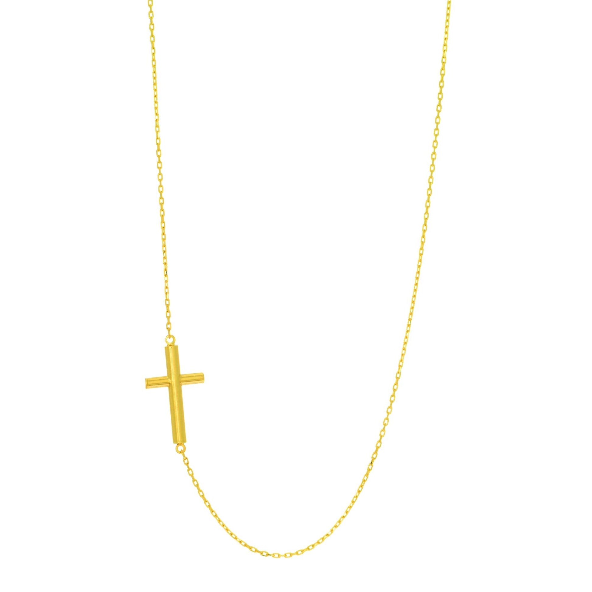 14K Gold Tube Cross Necklace - Johnny Dang & Co