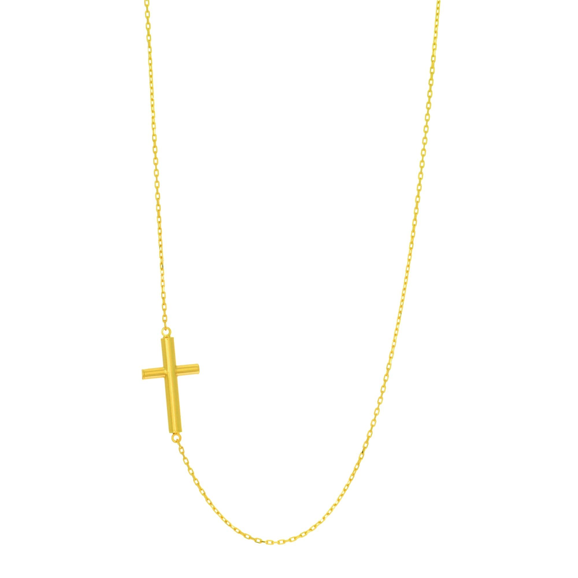 14K Gold Tube Cross Necklace - Johnny Dang & Co