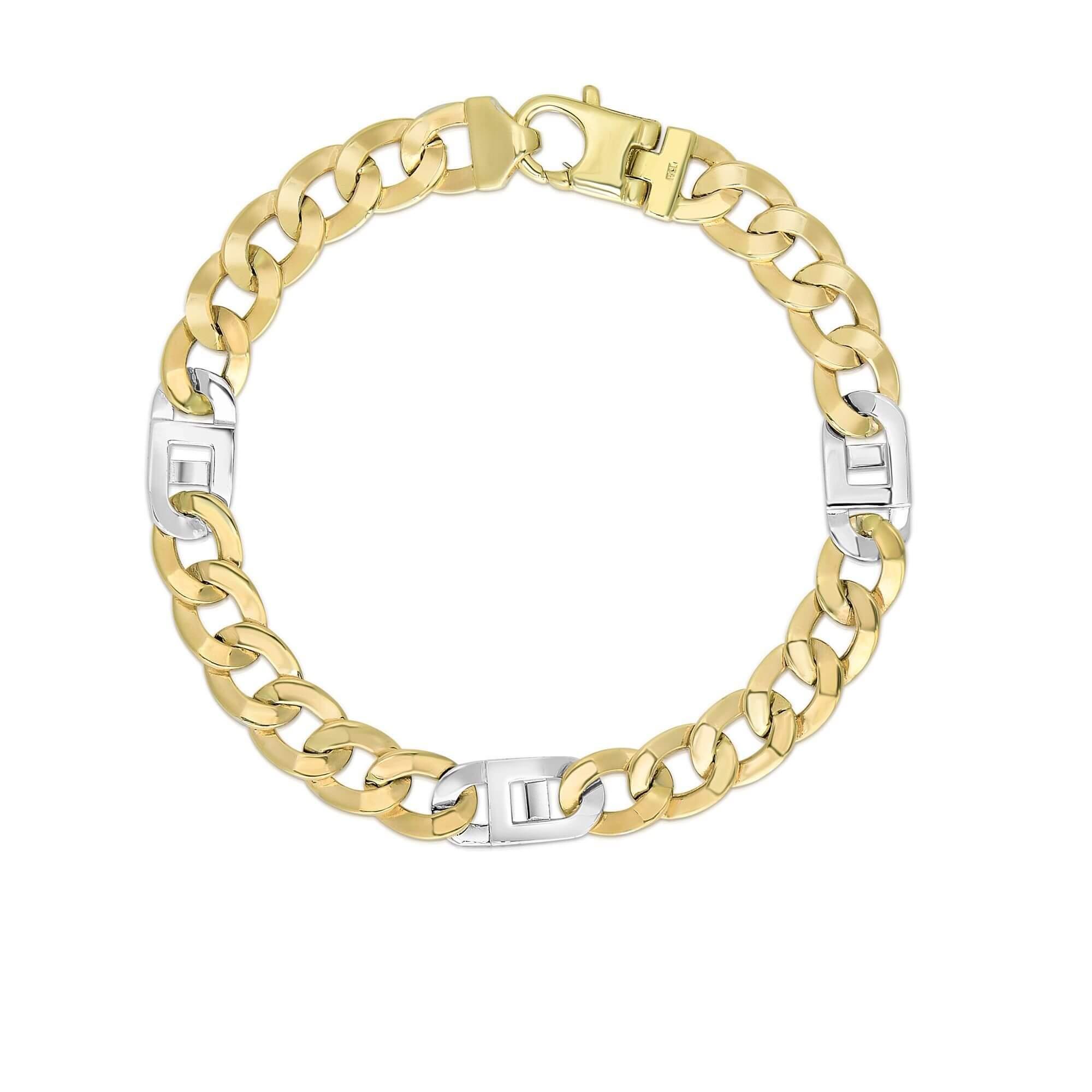 14kt 8.5 inches Yellow+White Gold 7mm Diamond Cut+Shiny 6+1 Curb-Mariner Link Fancy Bracelet with Lobster C lasp - Johnny Dang & Co