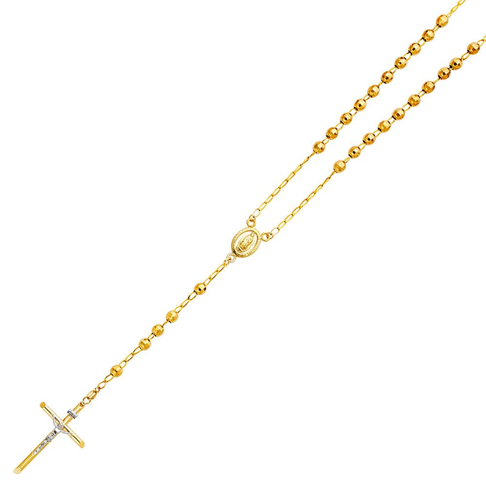 14k Yellow Gold Rosary Necklace Gold Chain With White Gold Jesus - Johnny Dang & Co