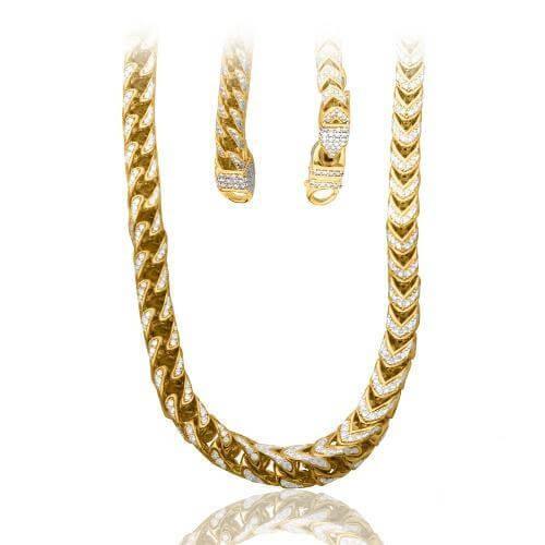 10KY 24.75CTW DIAMOND SOLID LINK FRANCO CHAIN - Johnny Dang & Co