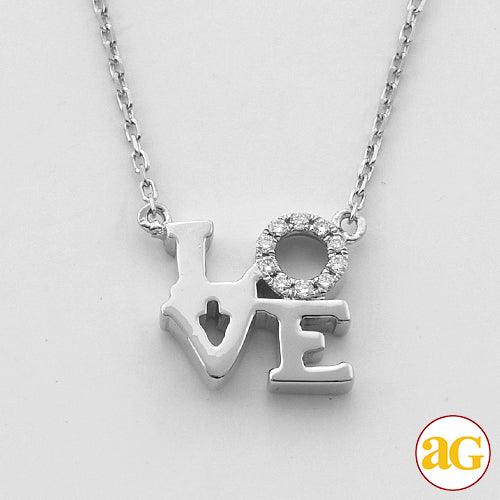 14KW 0.05CTW DIAMOND SQUARE SHAPED "LOVE" NECKLACE - Johnny Dang & Co