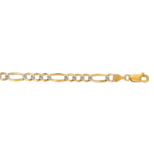 14K Gold 7mm White Pave Figaro Chain - Johnny Dang & Co