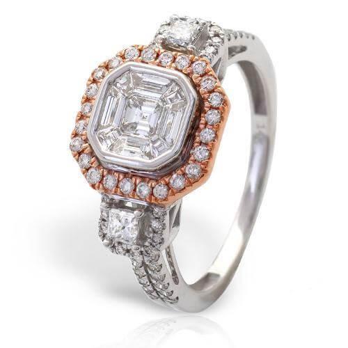 14KW+R 1.10CTW BAGUETTE DIAMOND RING - 8 SIDED HAL - Johnny Dang & Co
