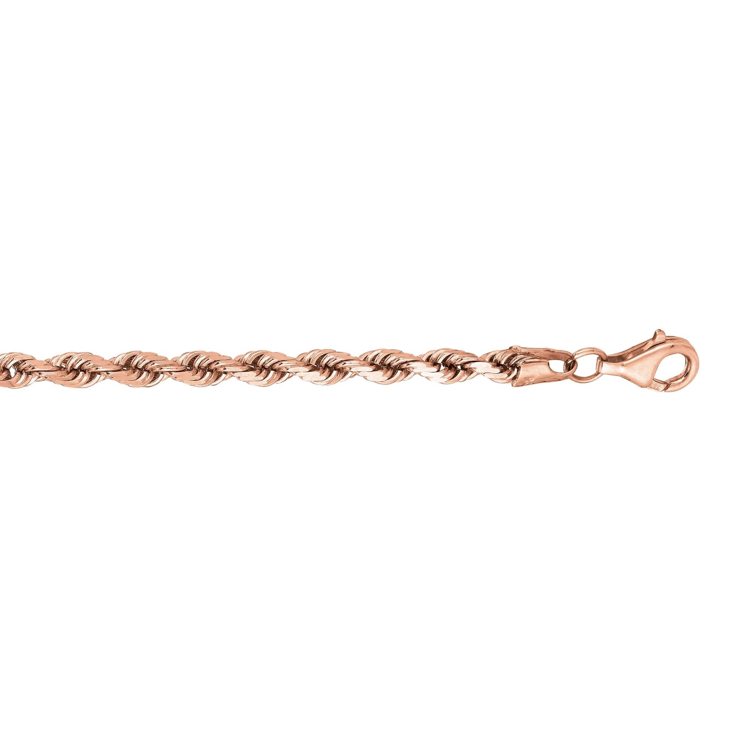 14kt Gold 24 inches Rose Finish 4mm Classic Diamond Cut Twisted Solid Diamond Cut Rope Chain with Lobster Clasp - Johnny Dang & Co