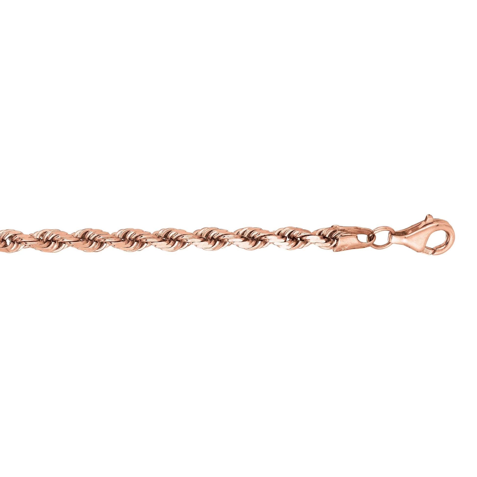 14kt Gold 24 inches Rose Finish 4mm Classic Diamond Cut Twisted Solid Diamond Cut Rope Chain with Lobster Clasp - Johnny Dang & Co