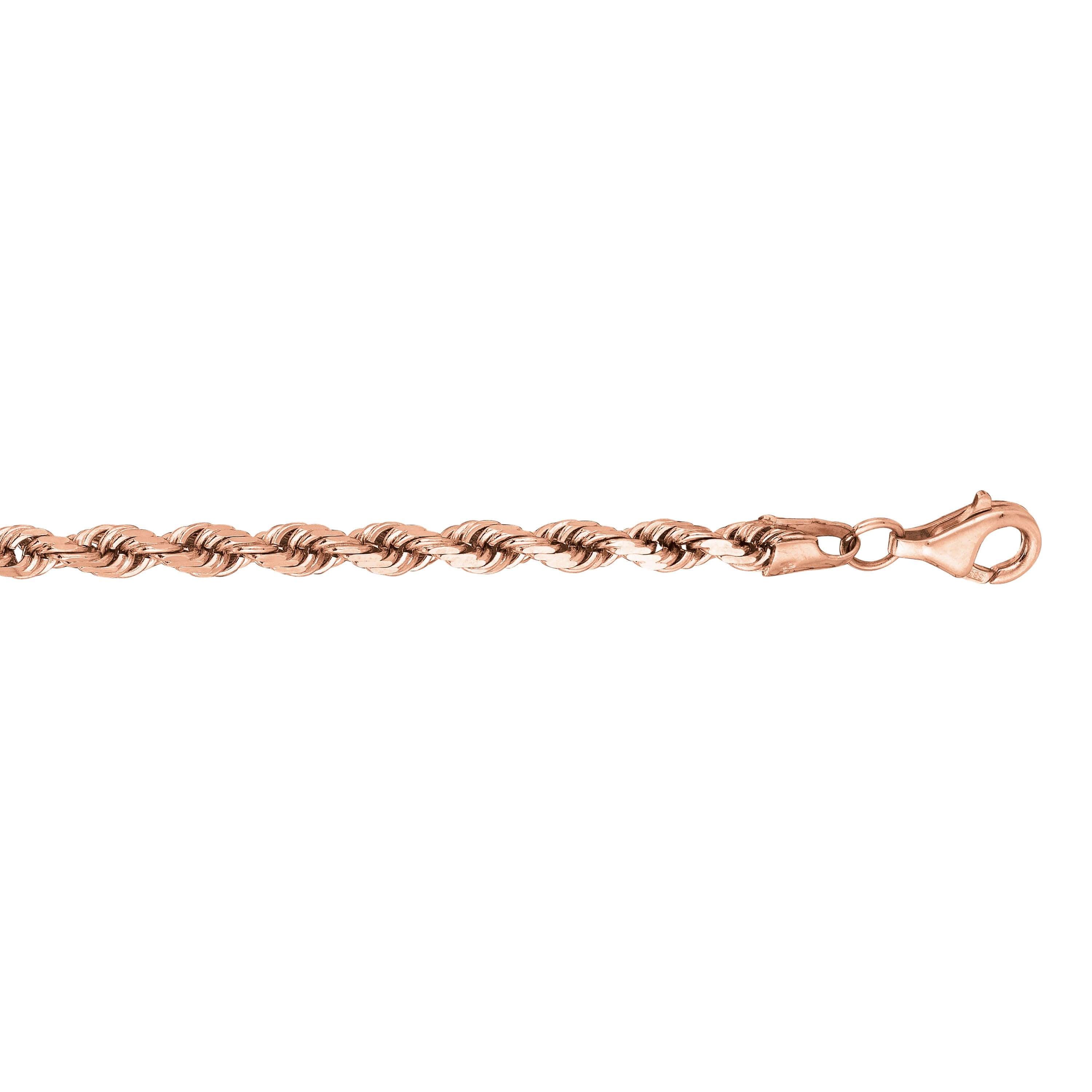 14kt Gold 24 inches Rose Finish 4mm Classic Diamond Cut Twisted Solid Diamond Cut Rope Chain with Lobster Clasp - Johnny Dang & Co
