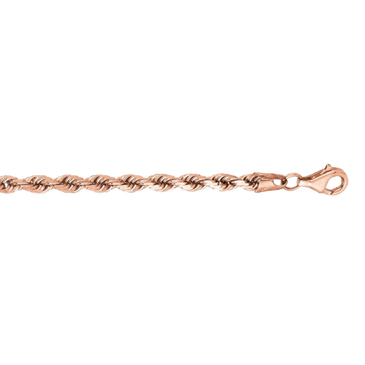 14kt Gold 24 inches Rose Finish 4mm Classic Diamond Cut Twisted Solid Diamond Cut Rope Chain with Lobster Clasp - Johnny Dang & Co
