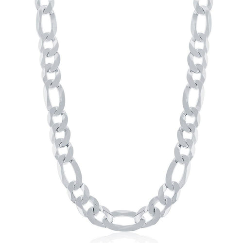 Sterling Silver 8.6mm Figaro Chain - Rhodium Plated