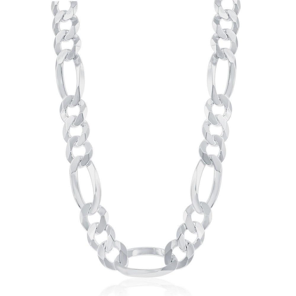 Sterling Silver 13.3mm Figaro Chain - Rhodium Plated - Johnny Dang & Co