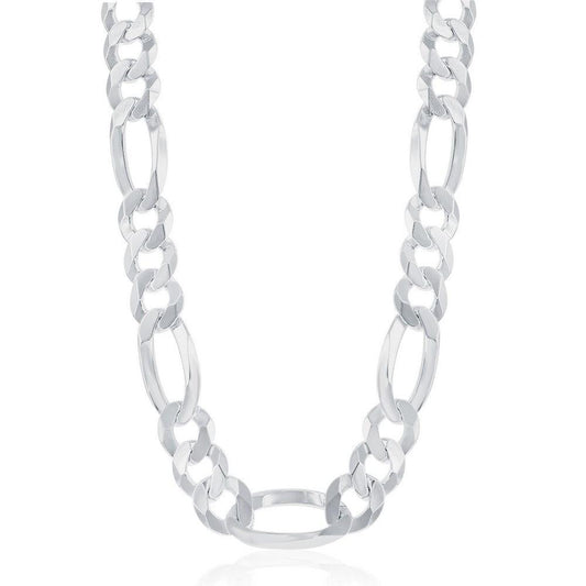 Sterling Silver 13.3mm Figaro Chain - Rhodium Plated - Johnny Dang & Co