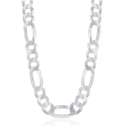 Sterling Silver 13.3mm Figaro Chain - Rhodium Plated - Johnny Dang & Co
