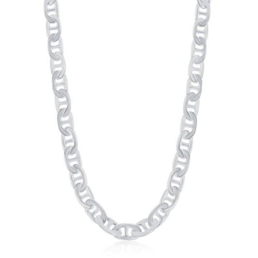 Sterling Silver 6.4mm Flat Marina Chain - Rhodium Plated - Johnny Dang & Co