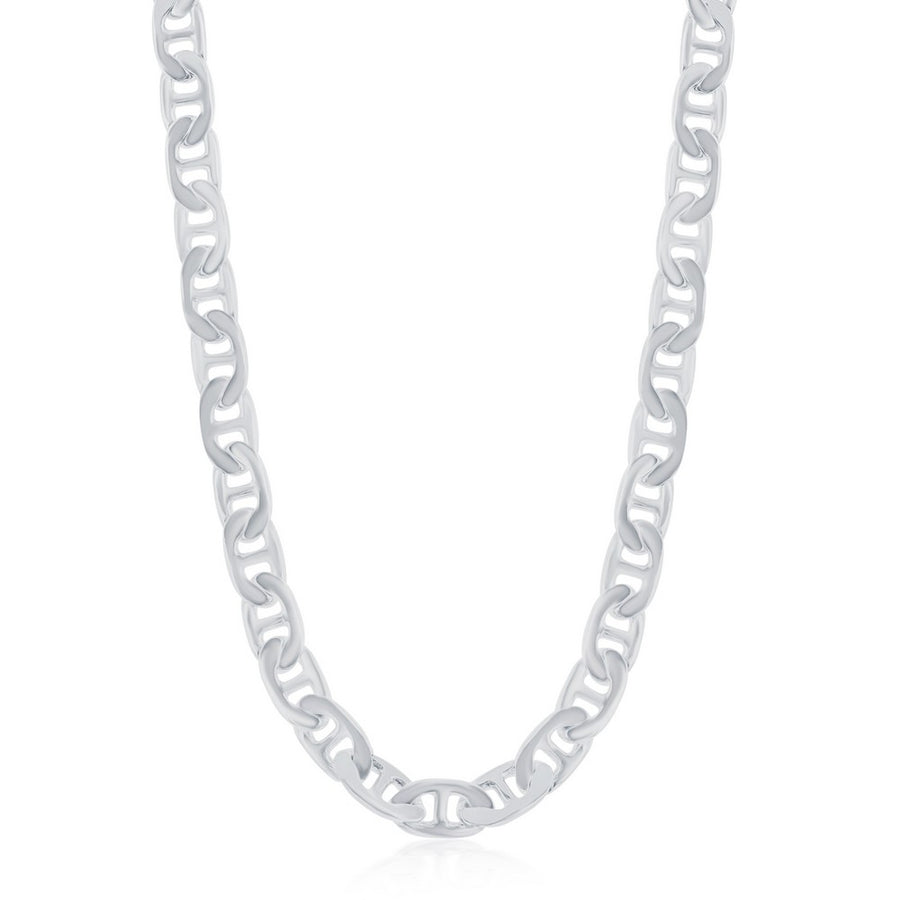 Sterling Silver 6.4mm Flat Marina Chain - Rhodium Plated
