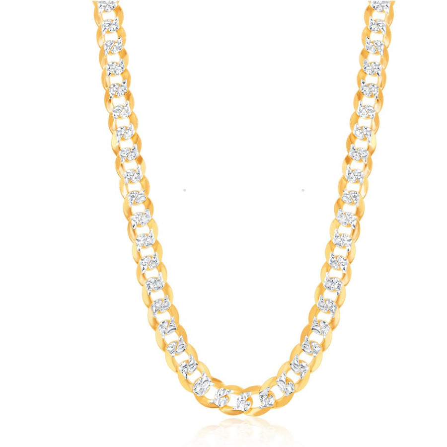 Sterling Silver 7.3mm Flat Pave Cuban Chain - Gold Plated 18