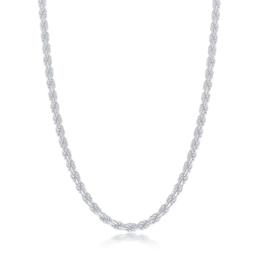 Sterling Silver Solid Diamond-Cut 3mm Rope Chain - Rhodium Plated - Johnny Dang & Co