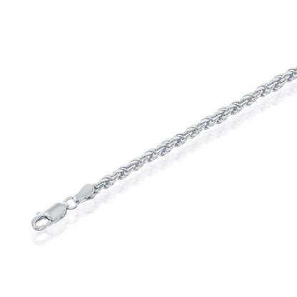 Sterling Silver Solid Diamond-Cut 3mm Rope Chain - Rhodium Plated - Johnny Dang & Co