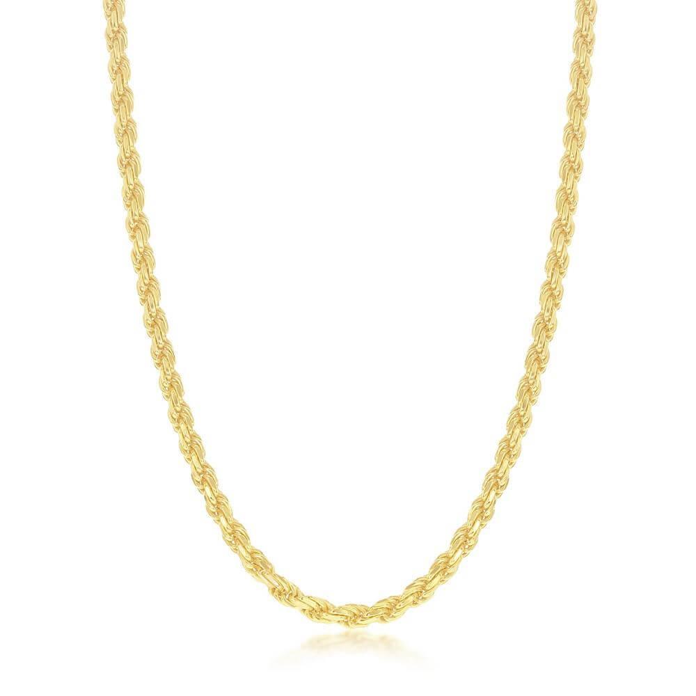 Sterling Silver Solid Diamond-Cut 3mm Rope Chain - Gold Plated - Johnny Dang & Co