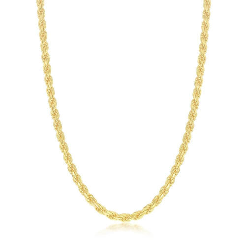 Sterling Silver Solid Diamond-Cut 3mm Rope Chain - Gold Plated
