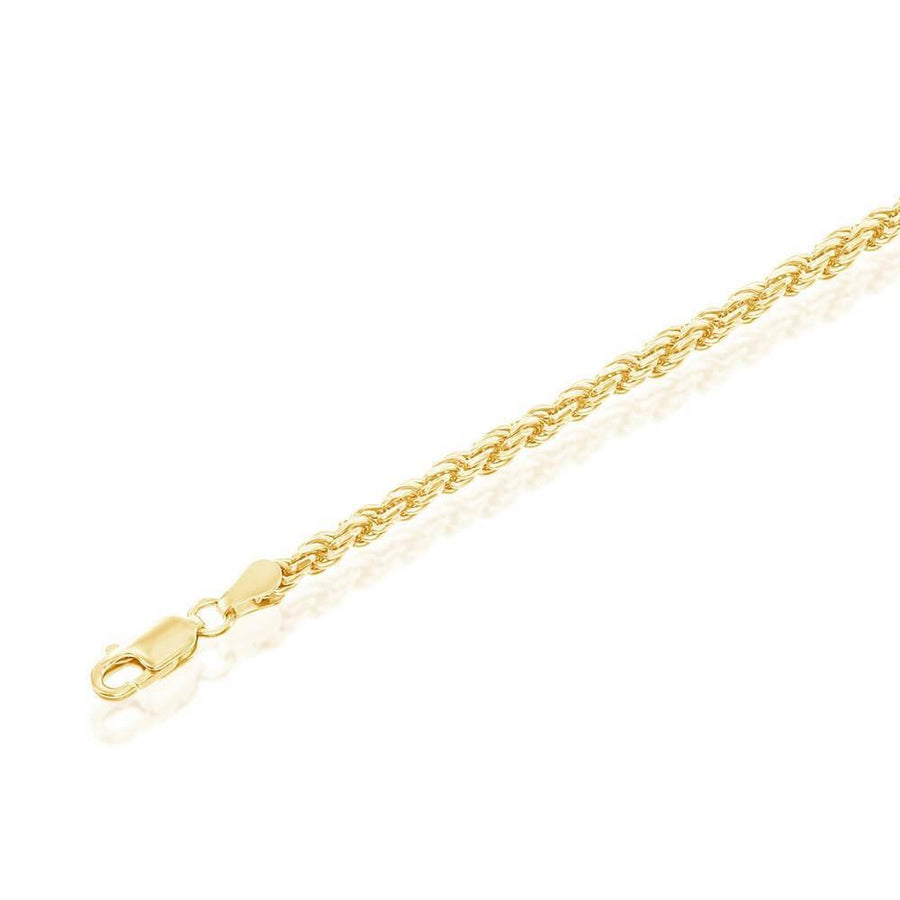 Sterling Silver Solid Diamond-Cut 3mm Rope Chain - Gold Plated - Johnny Dang & Co