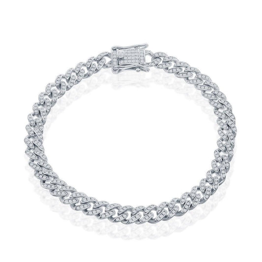 Sterling Silver Micro Pave CZ, 6mm Miami Cuban Bracelet - Rhodium Plated - Johnny Dang & Co