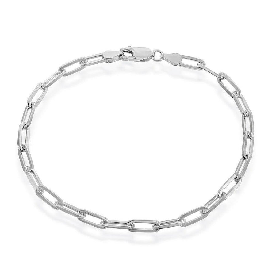 Sterling Silver 4mm Paper Clip Bracelet - Rhodium Plated 7