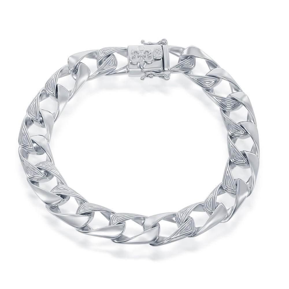 Sterling Silver 10mm Designed Cuban Bracelet - Fleur De Lis - Johnny Dang & Co