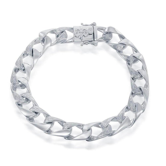 Sterling Silver 10mm Designed Cuban Bracelet - Fleur De Lis - Johnny Dang & Co